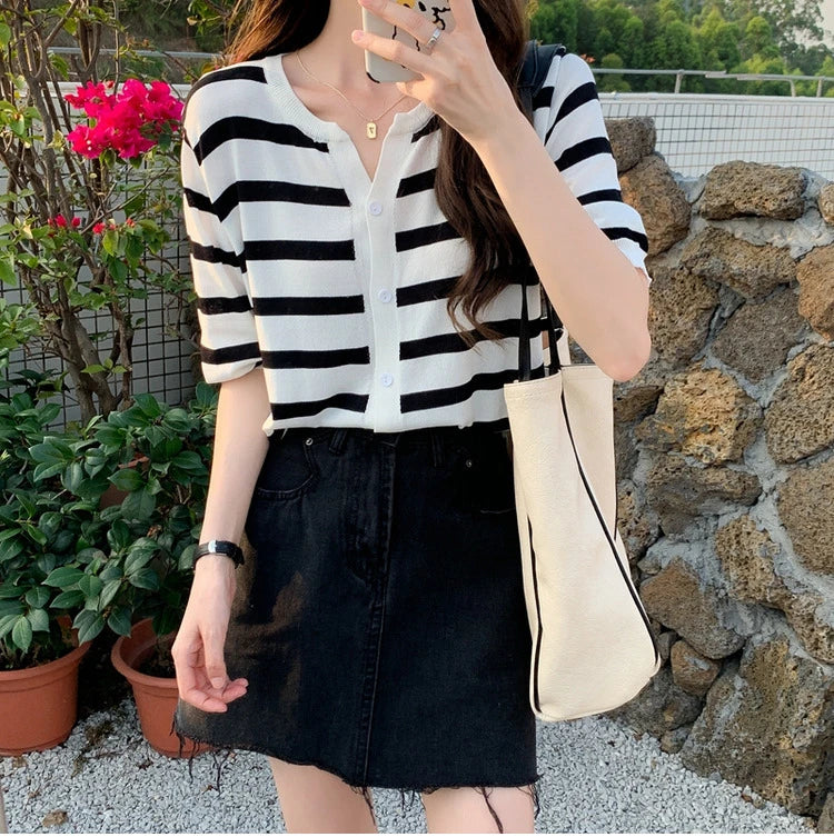 Striped V-Neck Cardigan