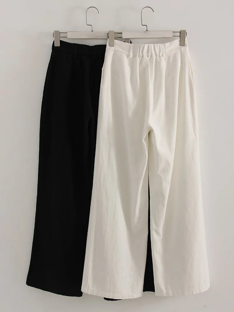 High Waist Cotton-Linen Wide Leg Pants