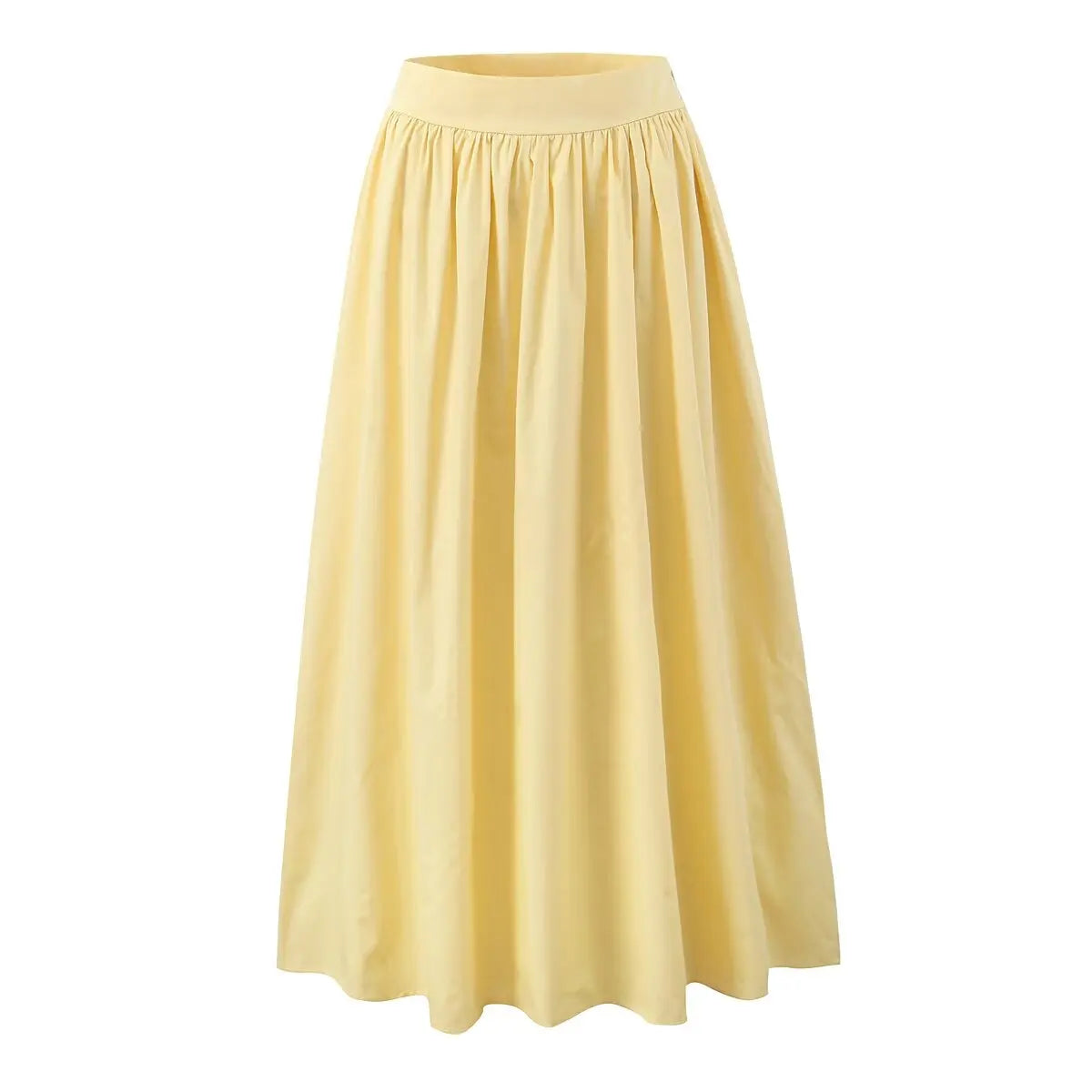 Yellow and White Cotton A-Line Long Skirt with High Waist
