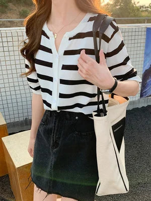 Striped V-Neck Cardigan