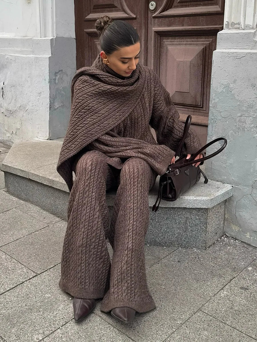 Ribbed Turtleneck Knit Set