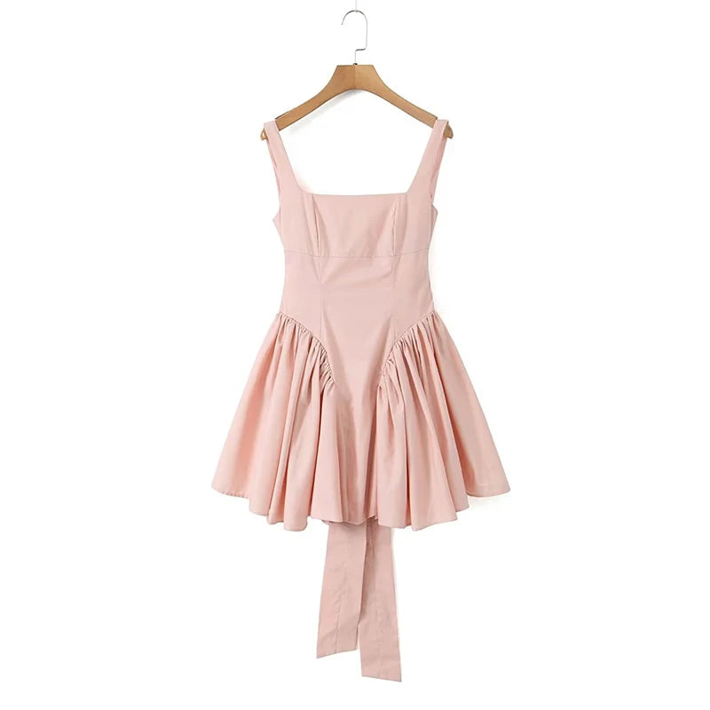 Backless Tie-Bow Pleated Mini Dress