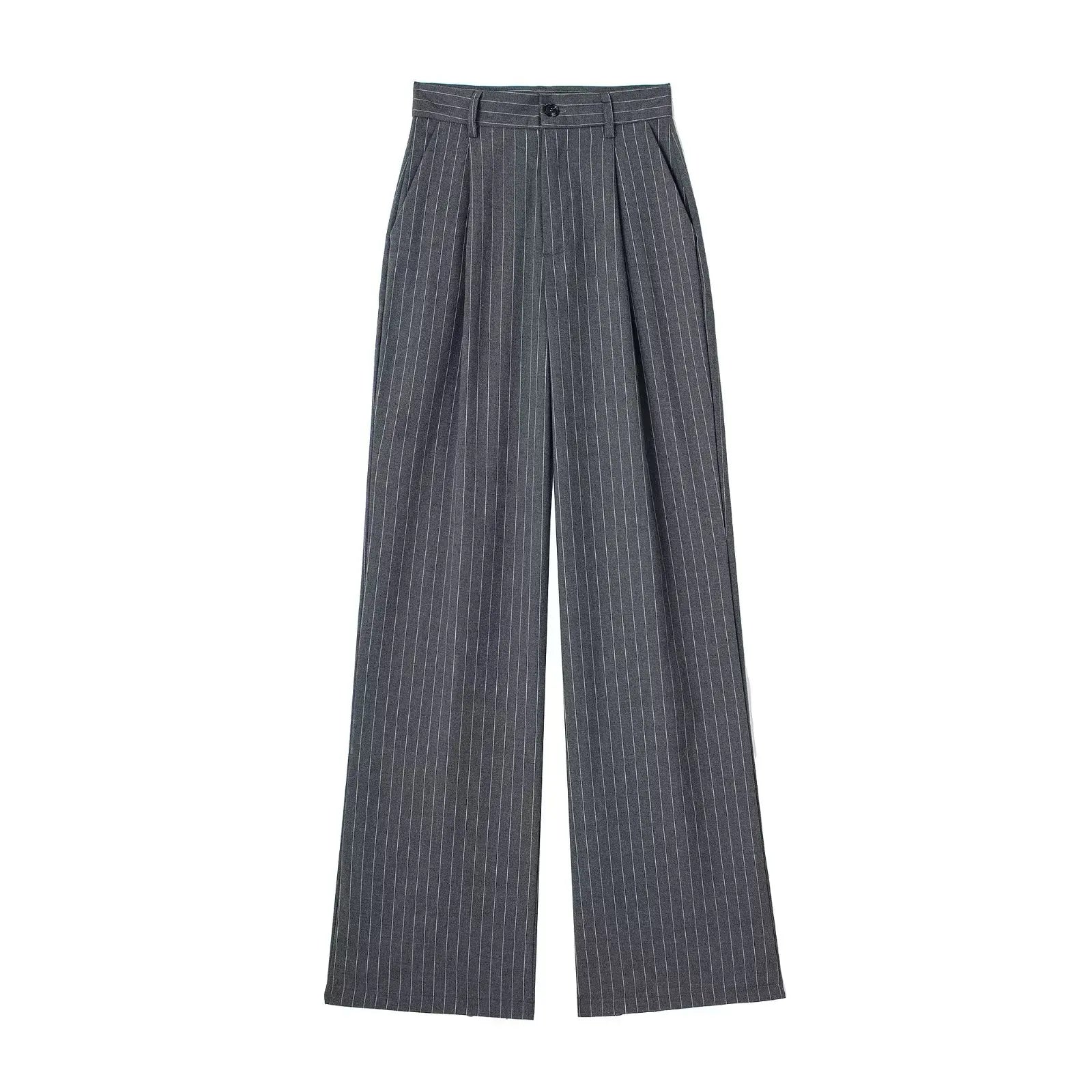 High Waist Front-Pleat Straight-Leg Trousers for Women