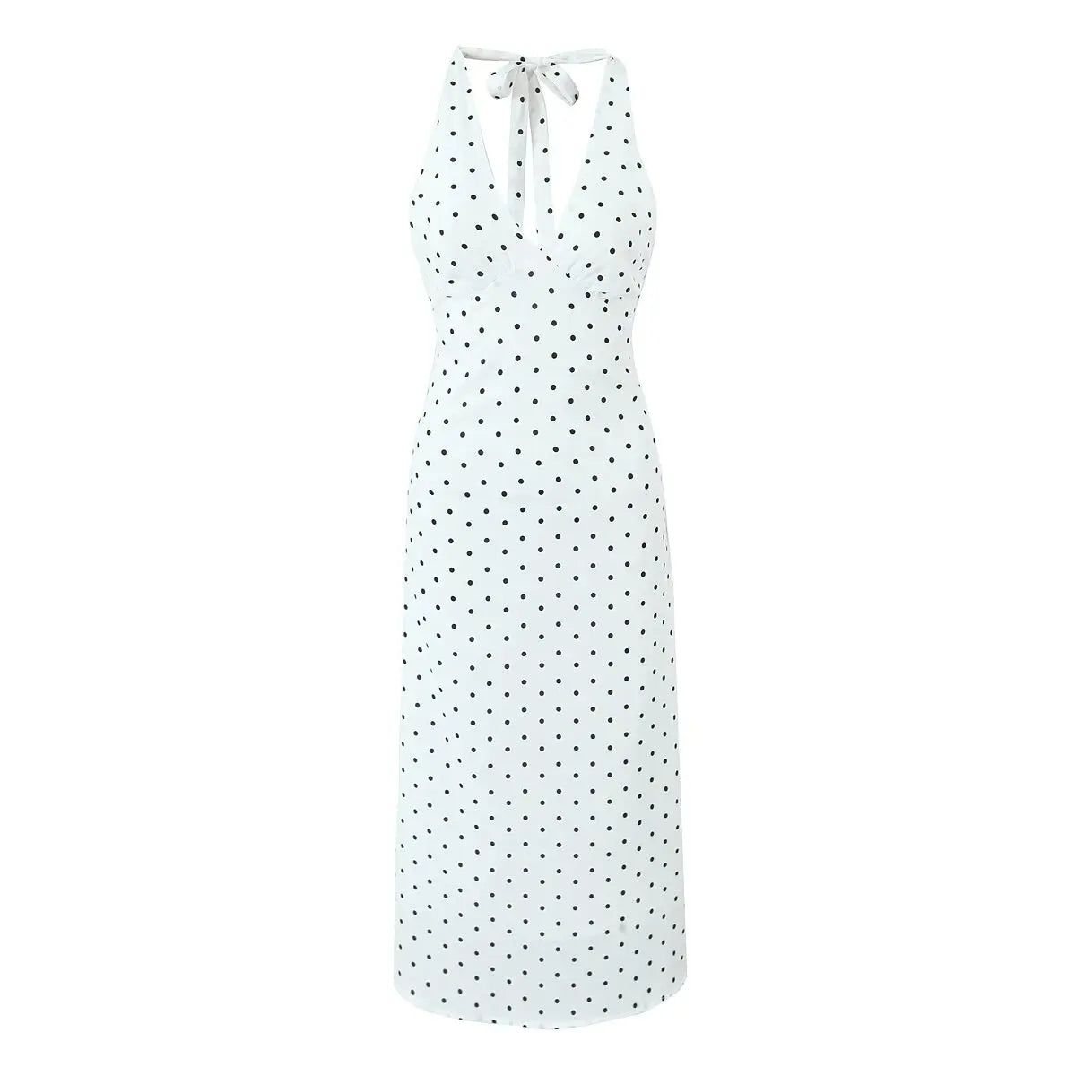Vintage Polka Dot Backless Halter A-Line Dress
