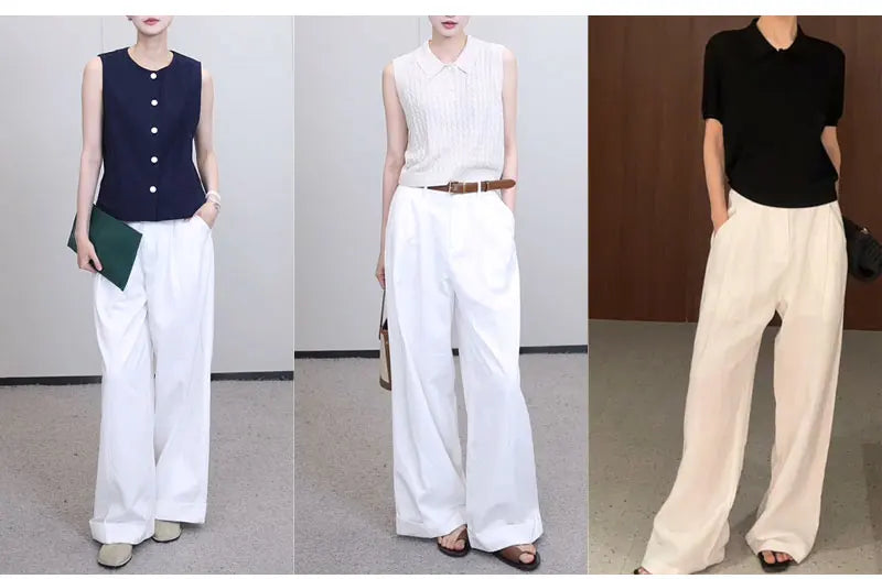 High Waist Cotton-Linen Wide Leg Pants
