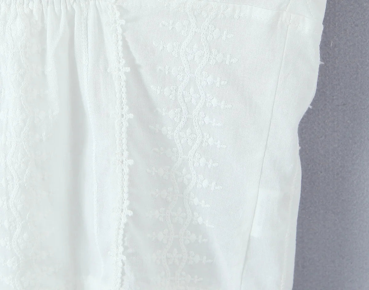 Floral Lace Spliced V-Neck Backless Tee