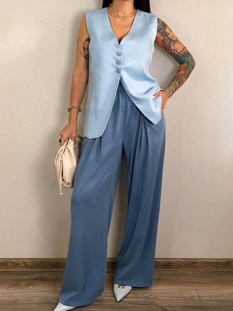 Lyocell Wide-Leg Denim Pants