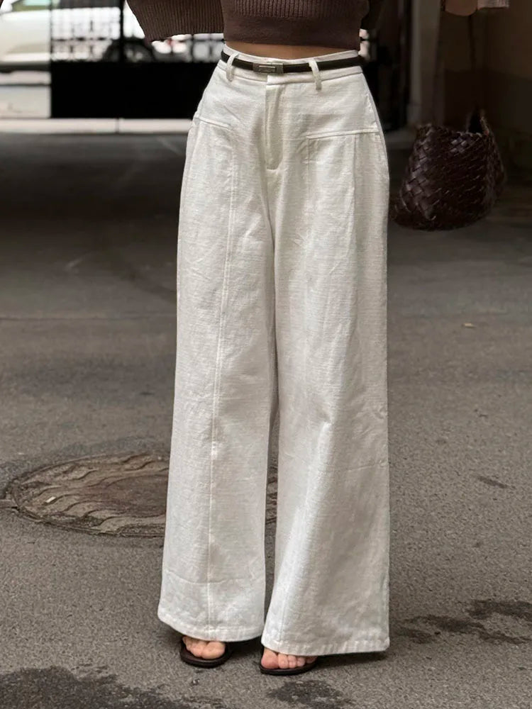 High Waist Cotton-Linen Wide Leg Pants