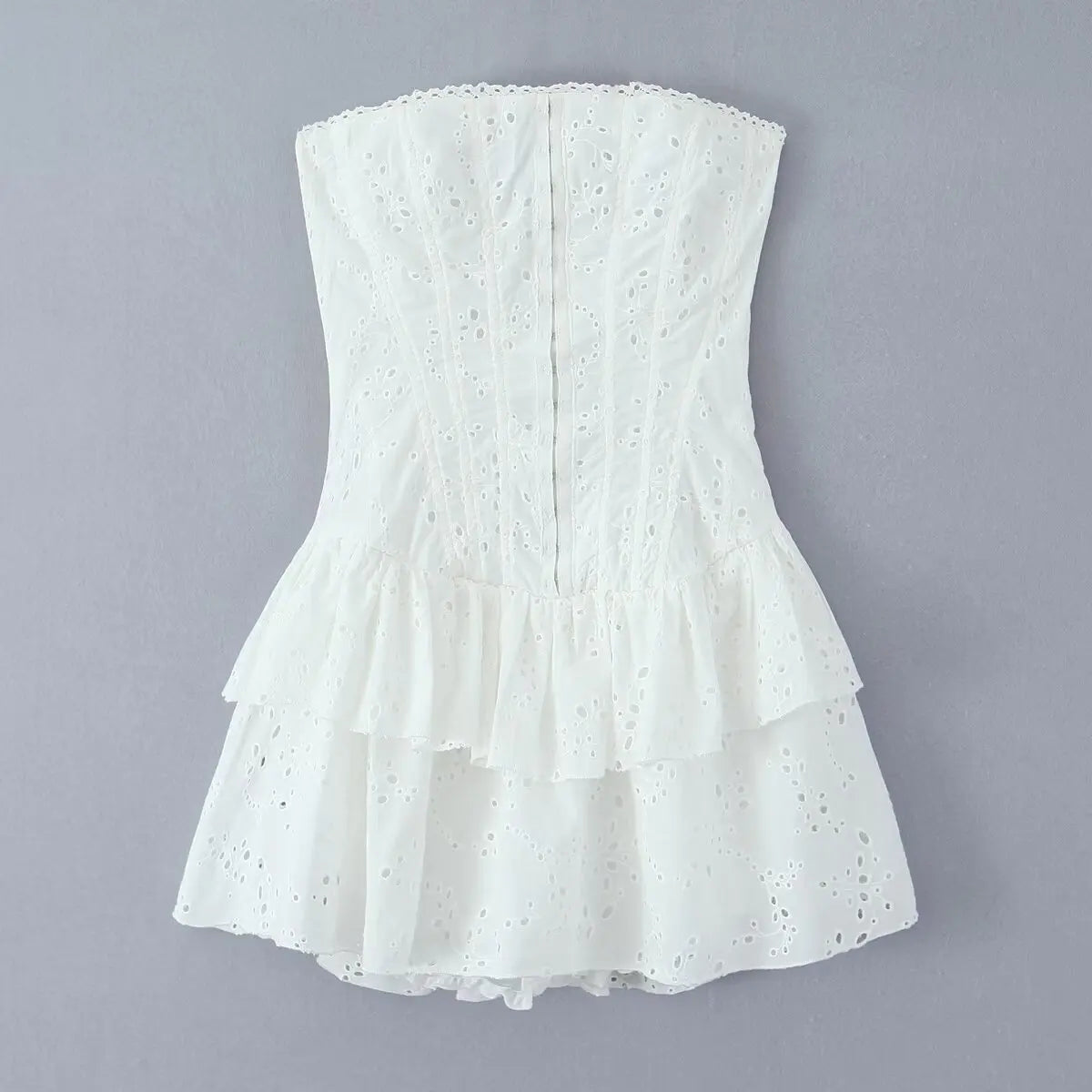 Hollow Out Embroidered Strapless Fit-and-Flare Mini Dress