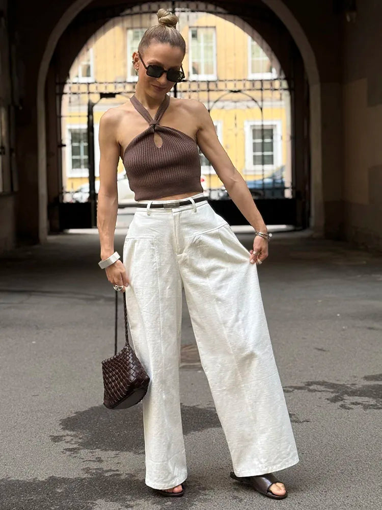 High Waist Cotton-Linen Wide Leg Pants