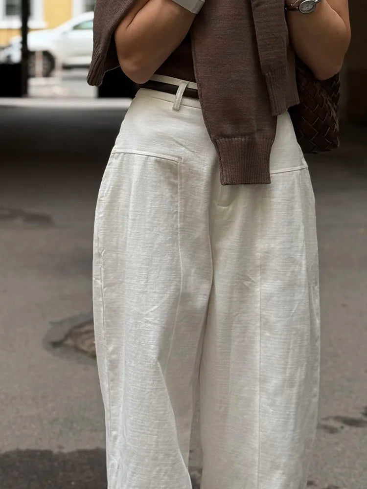 High Waist Cotton-Linen Wide Leg Pants