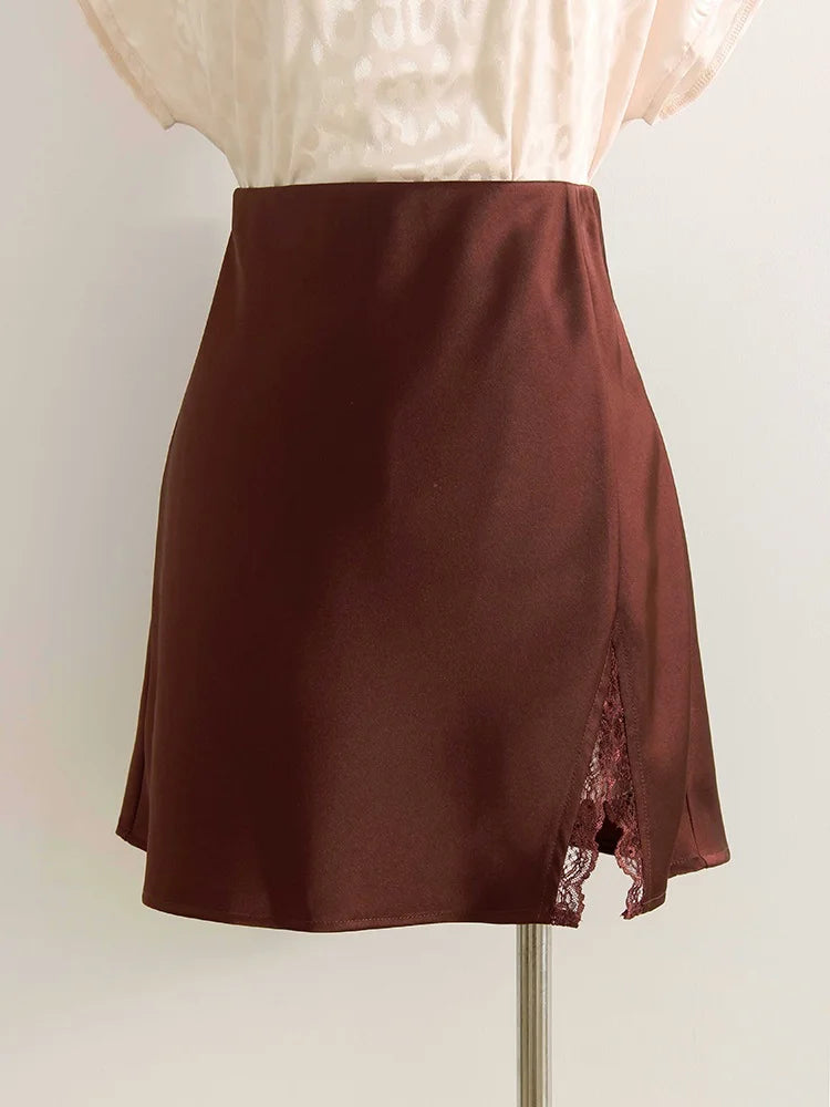 Lace Patchwork Satin Mini Skirt