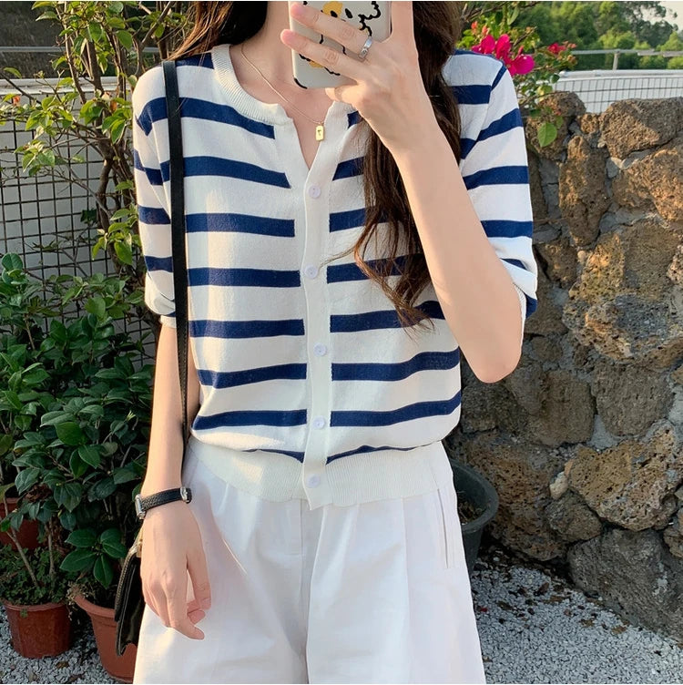 Striped V-Neck Cardigan