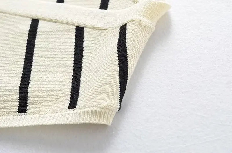 Striped Single-Breasted Sleeveless Tank Crop