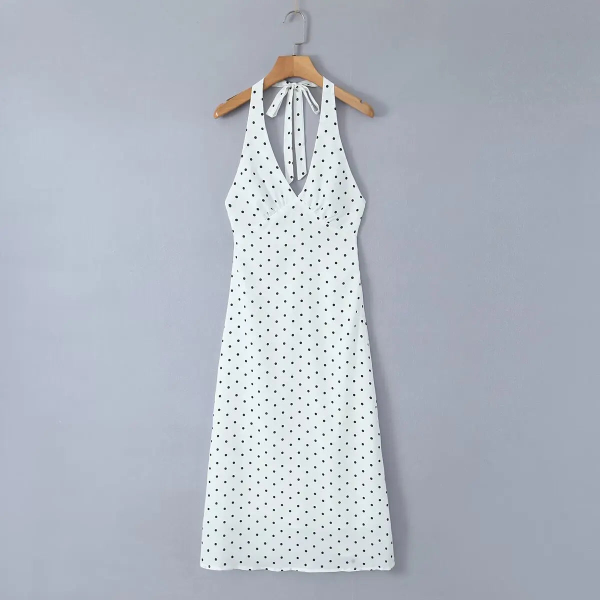 Vintage Polka Dot Backless Halter A-Line Dress