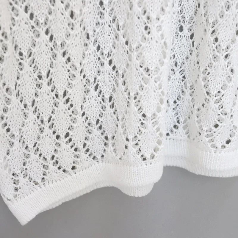 Hollow Knit Plaid Mini Dress