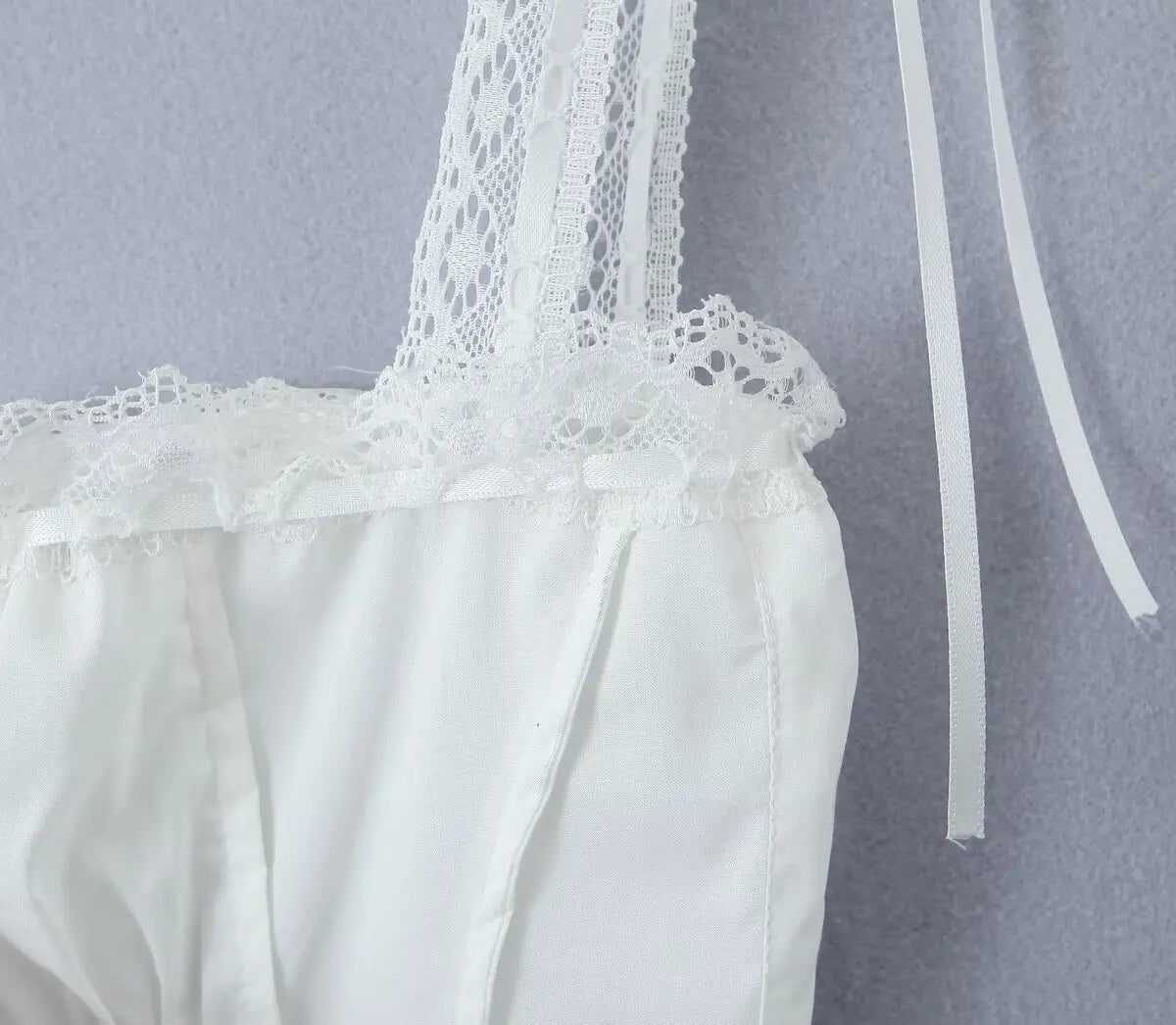 Lace Trim Bow-Front White Crop Tank