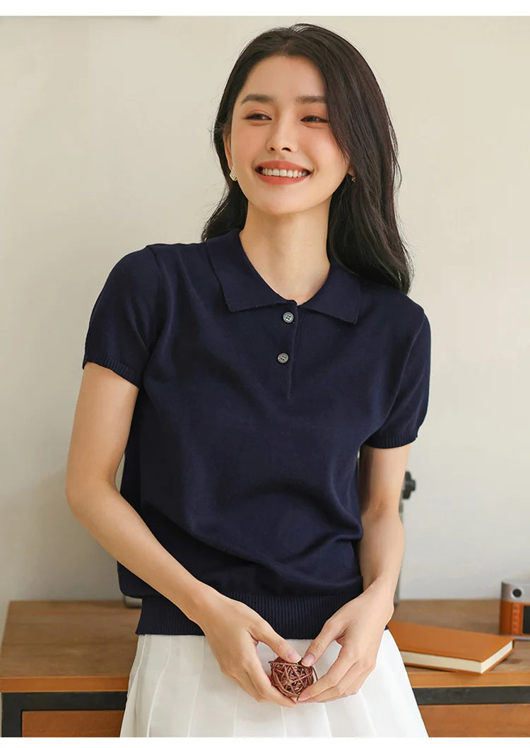 Women’s 100% Cotton Polo Collar Top