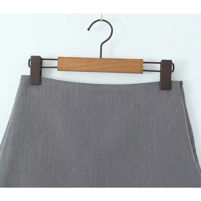 High-Waist Side-Zip Grey Mini Skirt