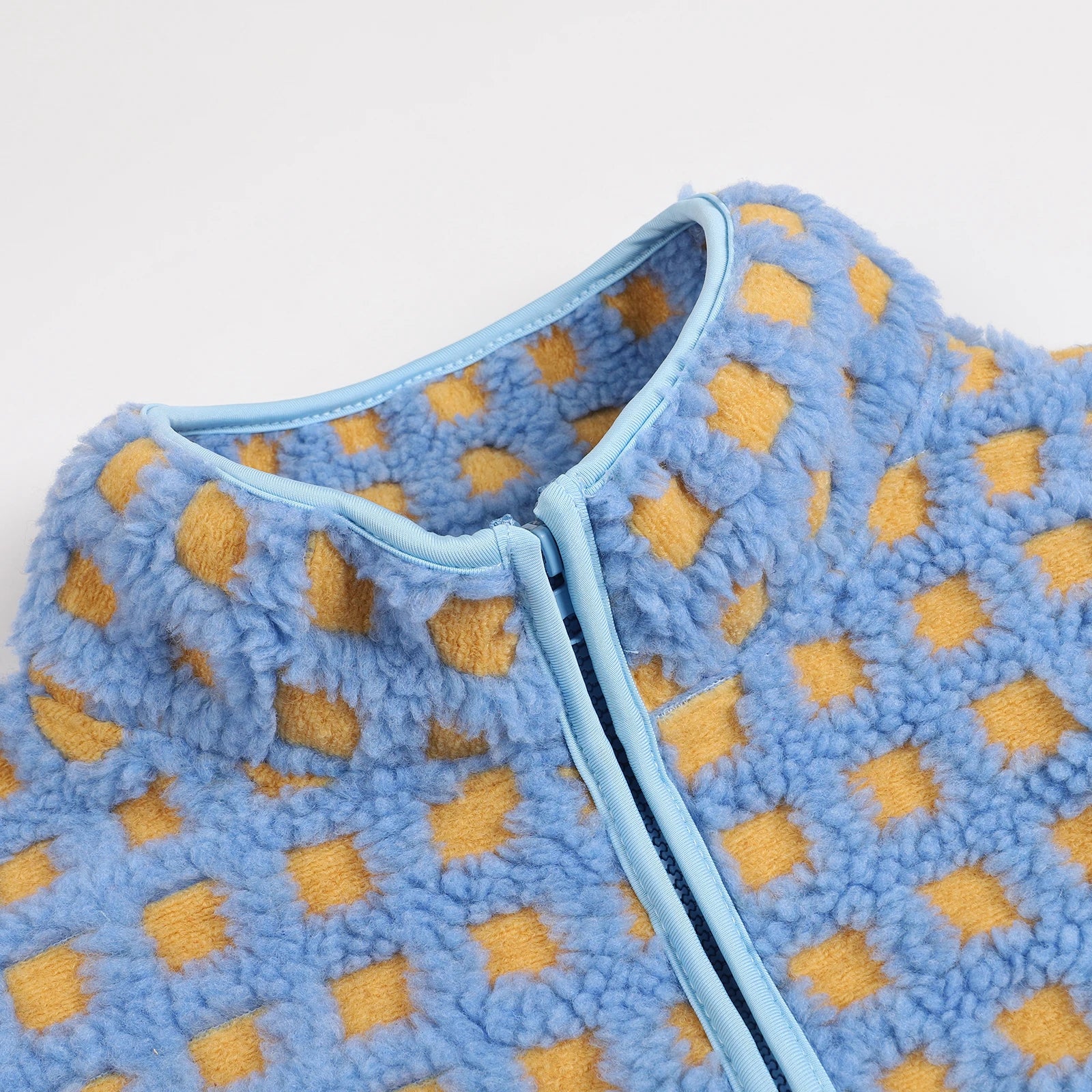 Women’s Fuzzy Checkered Zip-Up Vest