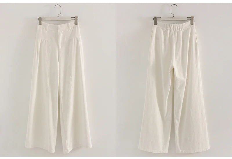 High Waist Cotton-Linen Wide Leg Pants