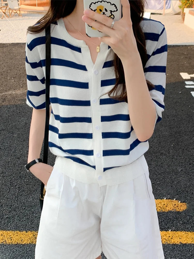 Striped V-Neck Cardigan