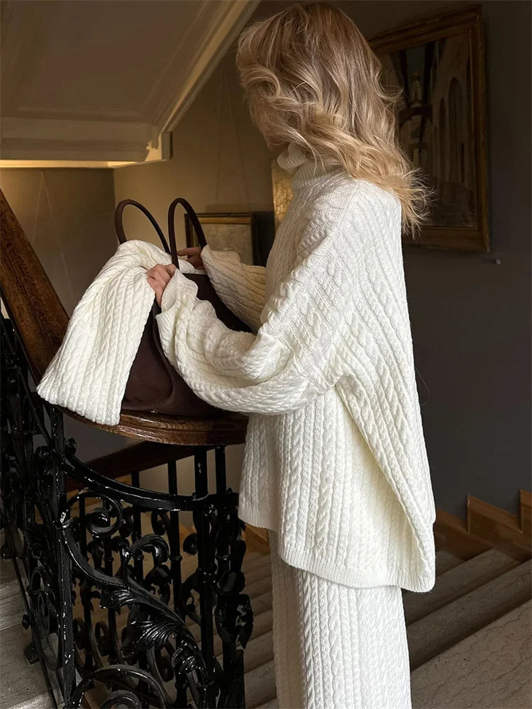 Ribbed Turtleneck Knit Set