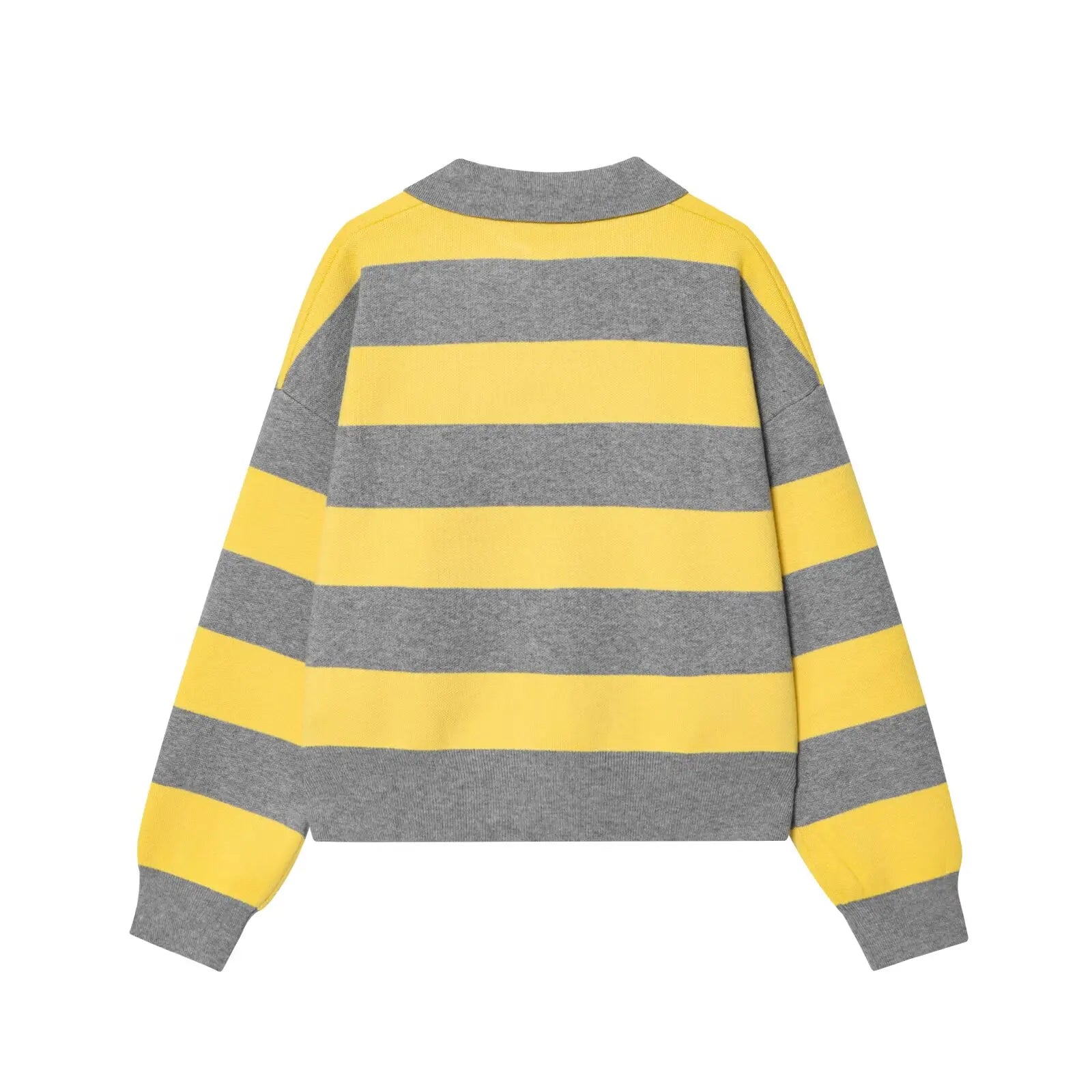 stripped::Yellow and gray striped sweater on a white background