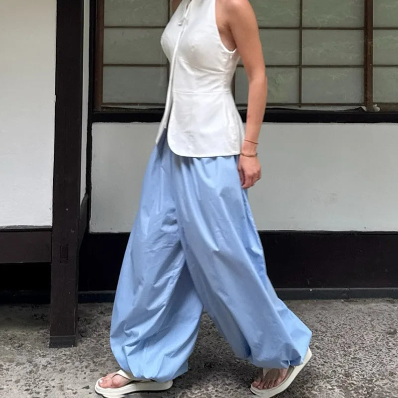 High Waist Wide-Leg Patchwork