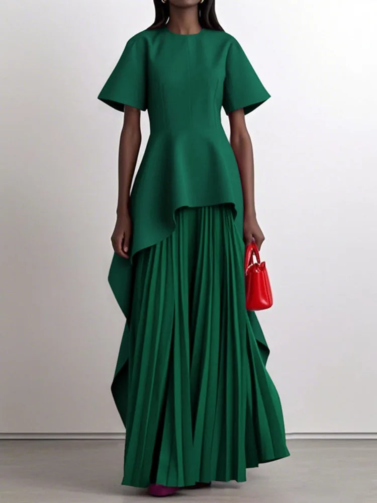 Elegant Peplum Pleated Maxi Dress