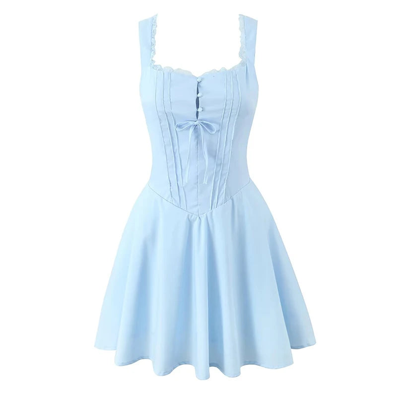 Blue A-Line Lace-Up Mini Dress