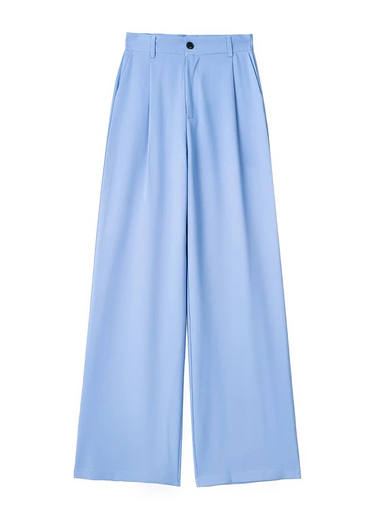 High Waist Front-Pleat Straight-Leg Trousers for Women