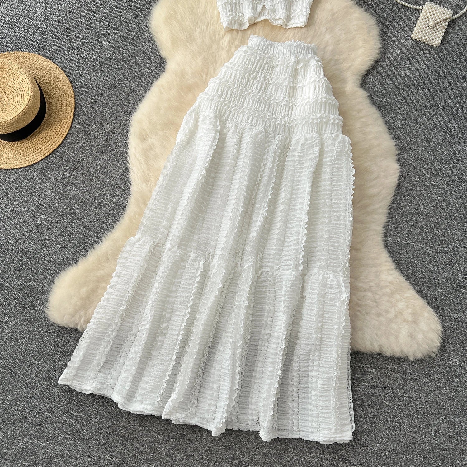 Women’s Casual Beach Two-Piece Set – Button-Front Camisole & A-Line Skirt