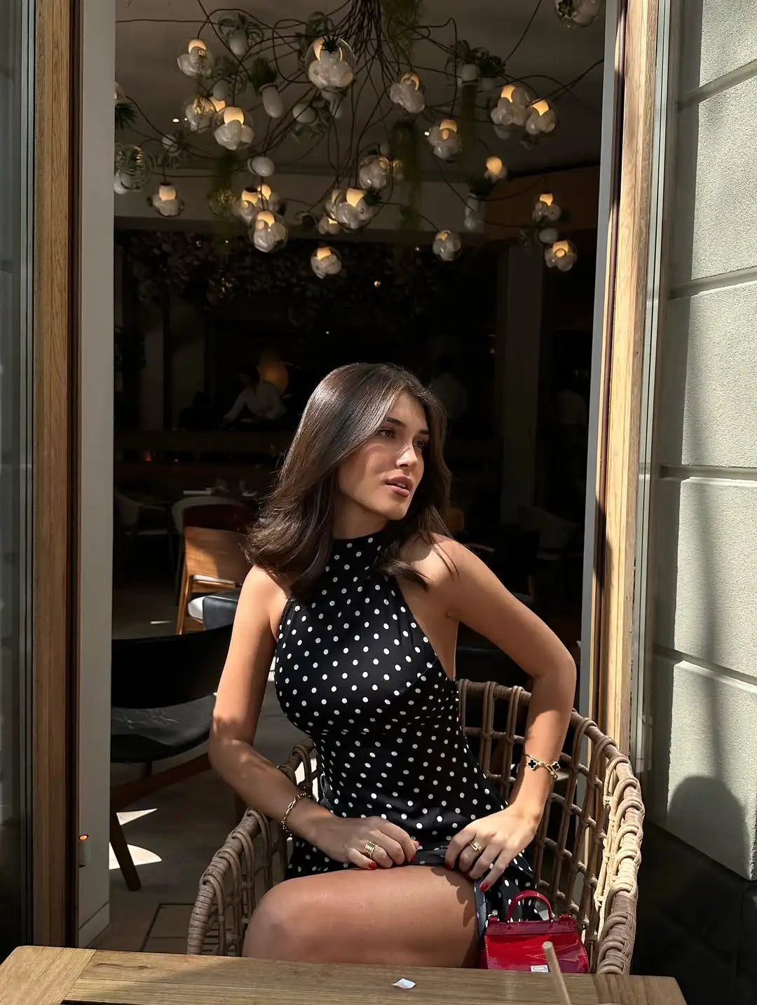 Polka Dot Off-Shoulder Backless Halter Mini Dress