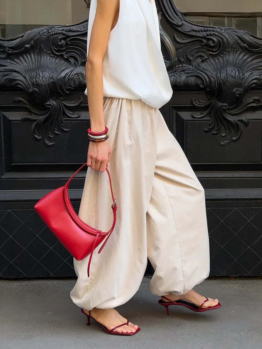 High Waist Wide-Leg Patchwork