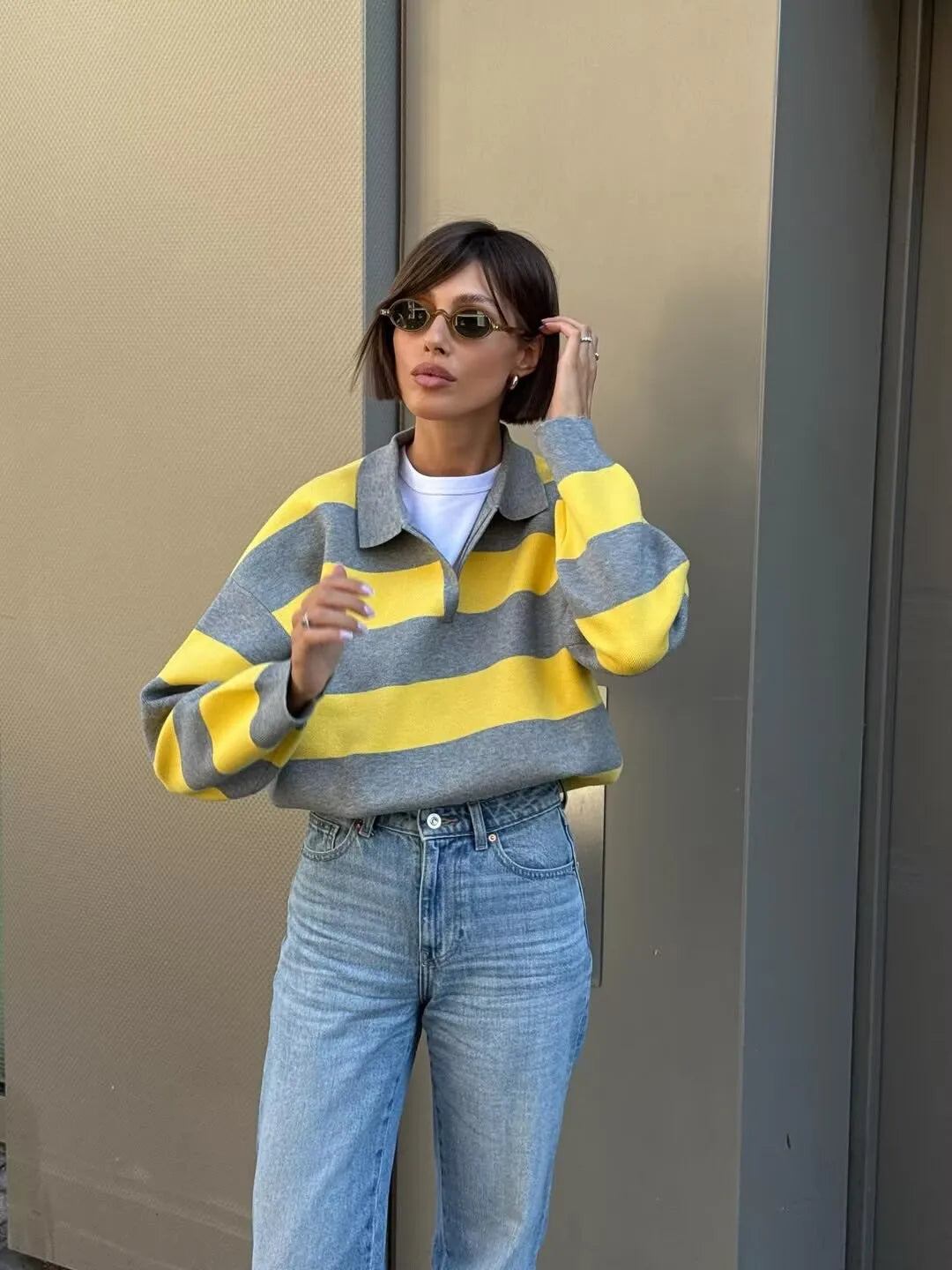 Striped Knit Polo Sweater