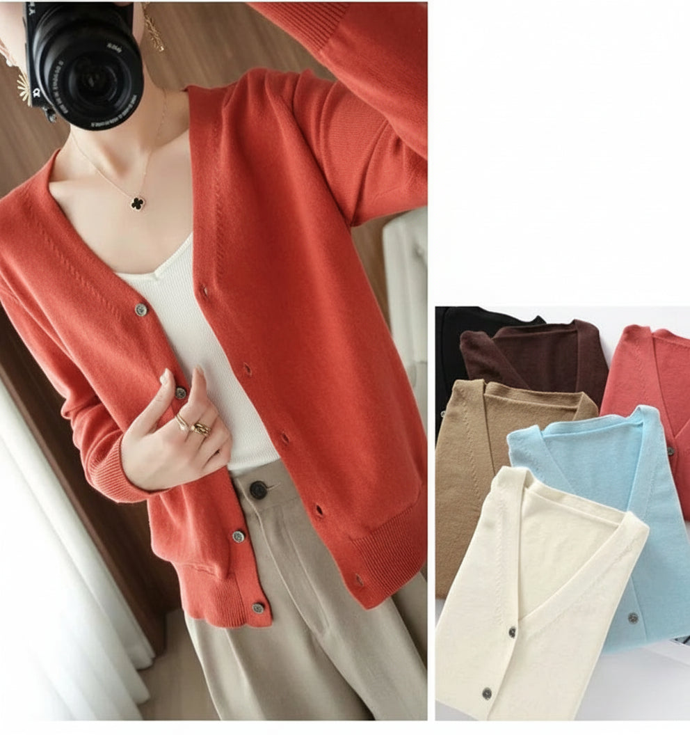 Women’s Cotton V-Neck Cropped Cardigan