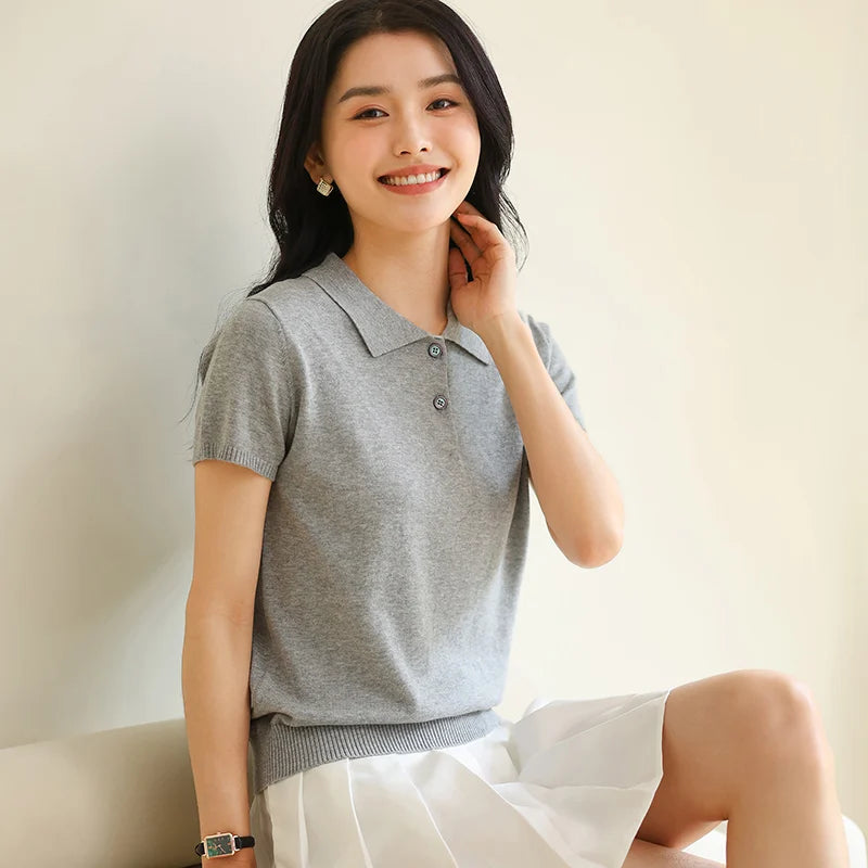 Women’s 100% Cotton Polo Collar Top