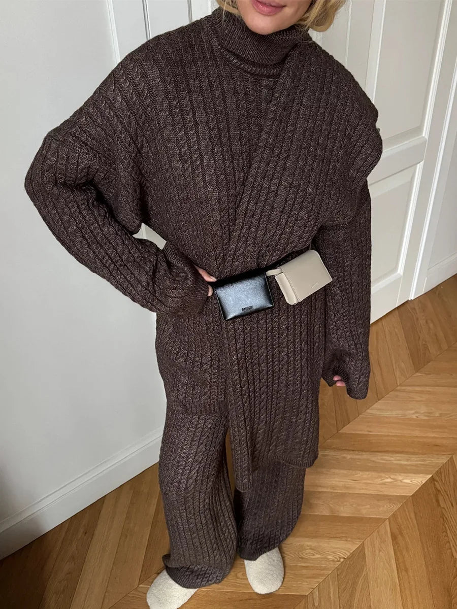 Ribbed Turtleneck Knit Set