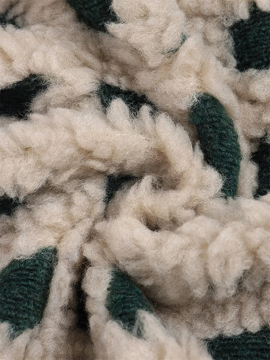 Women’s Fuzzy Checkered Zip-Up Vest