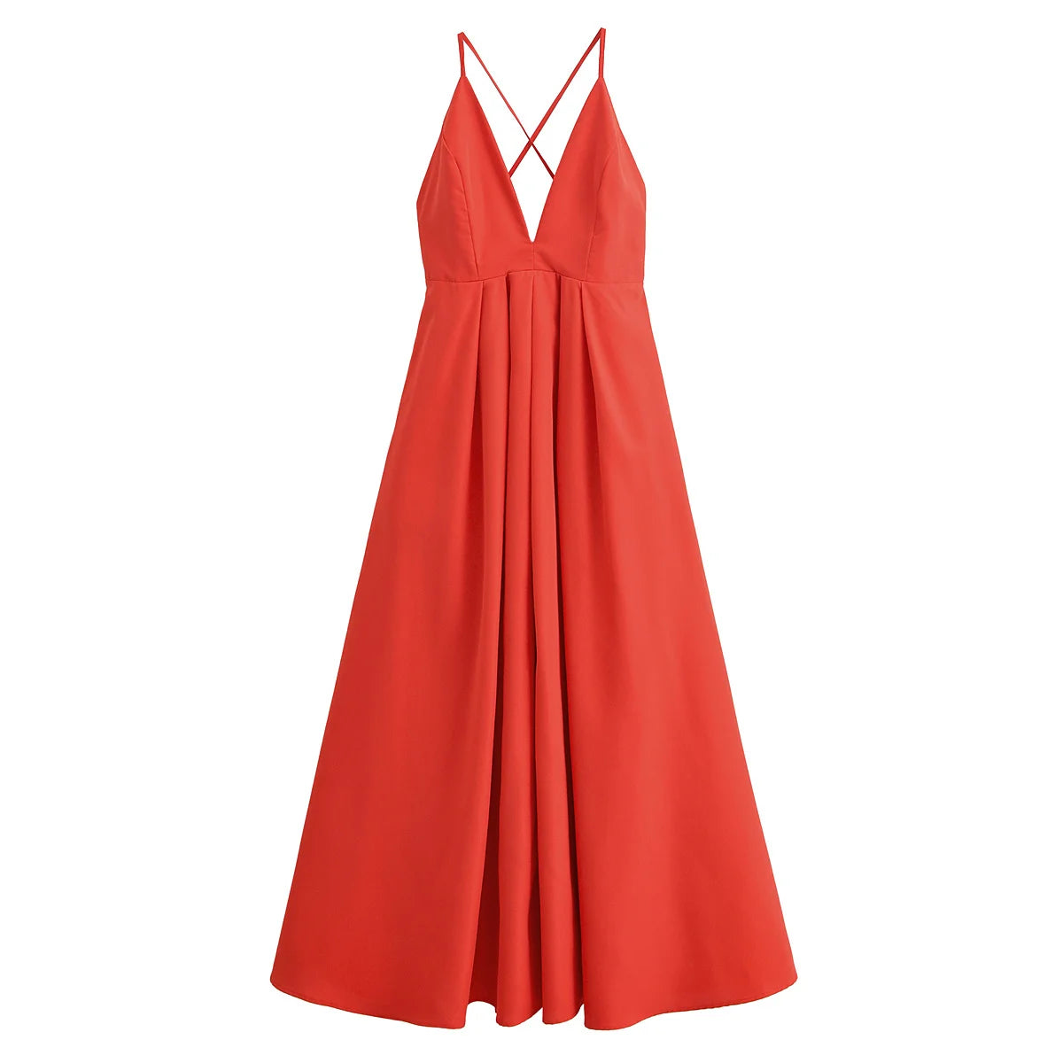 Red Backless Halter Pleated A-Line Maxi Dress