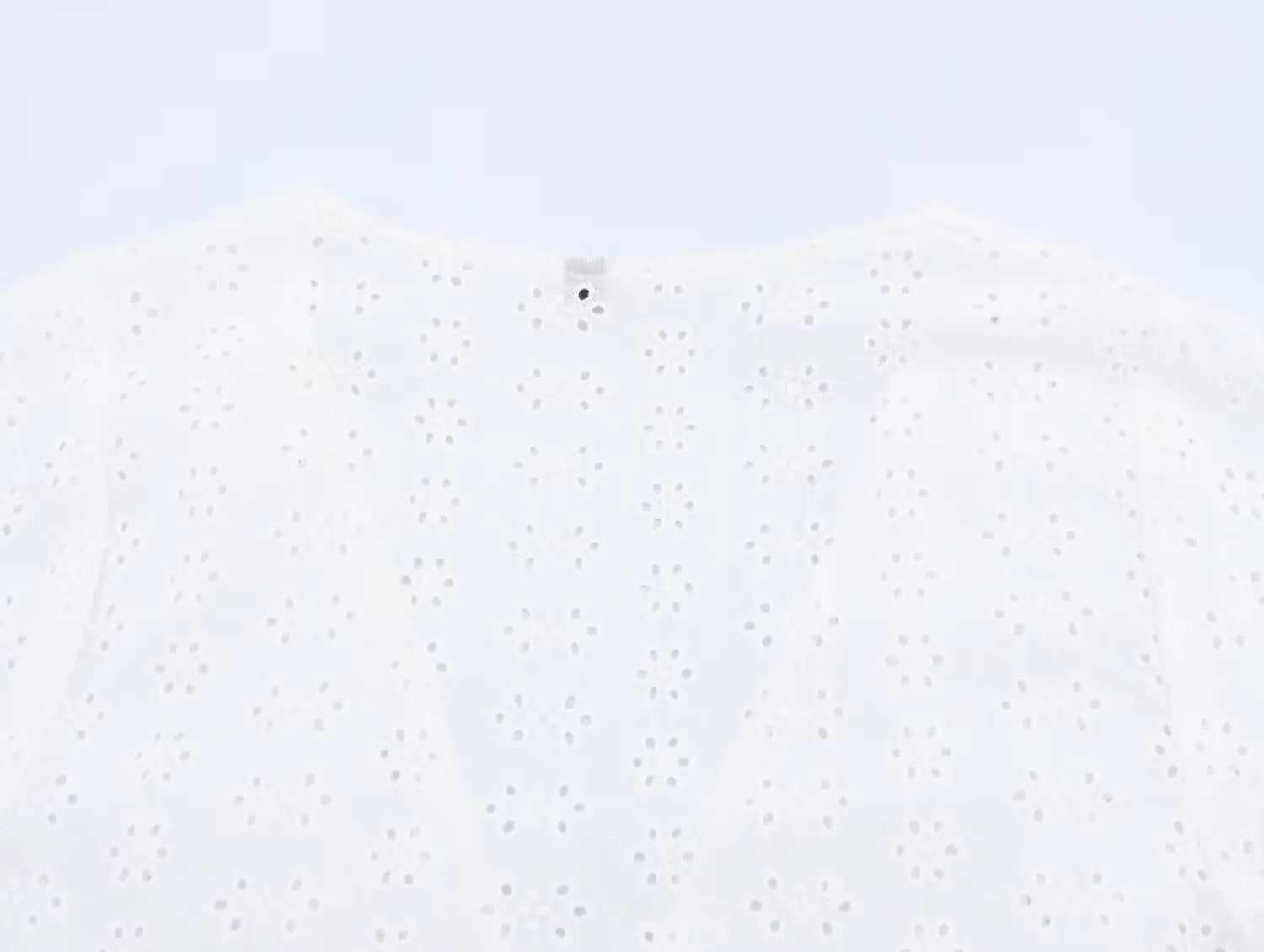 Openwork Embroidered White V-Neck Shirt