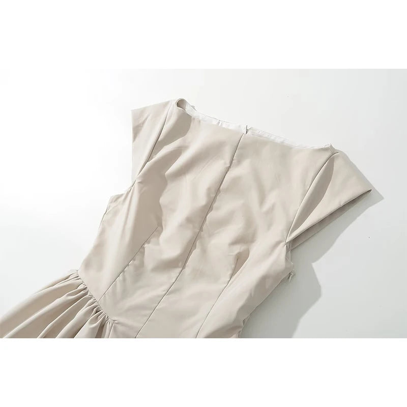 Backless Pleated Low-Waist A-Line Midi Dress