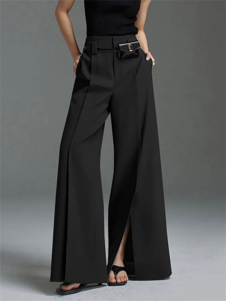 Black & White High-Waist Straight Suit Pants