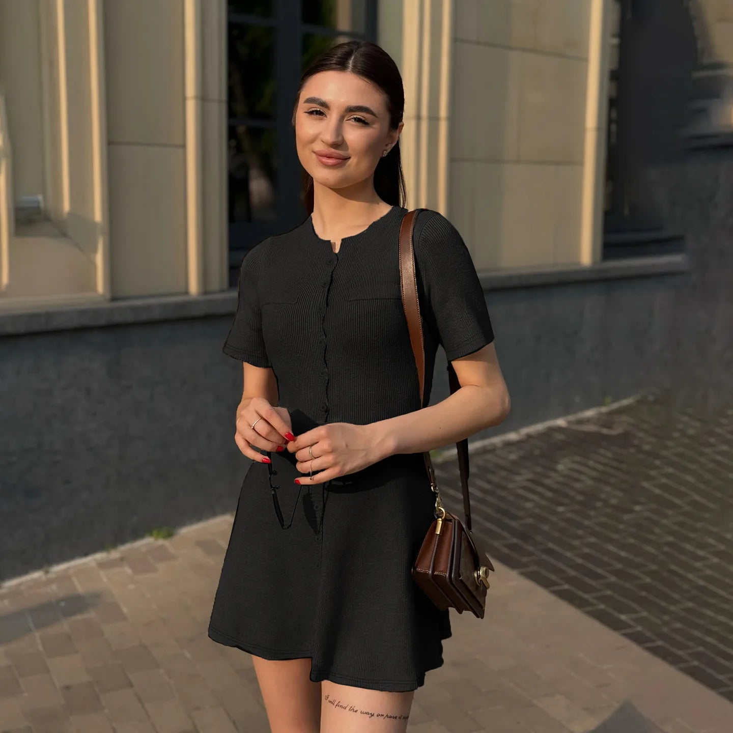 Patchwork Knit Short Dress