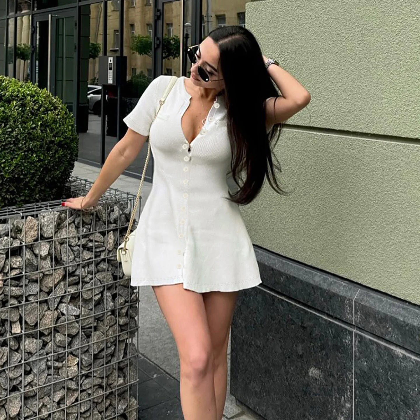 Patchwork Knit Short Dress