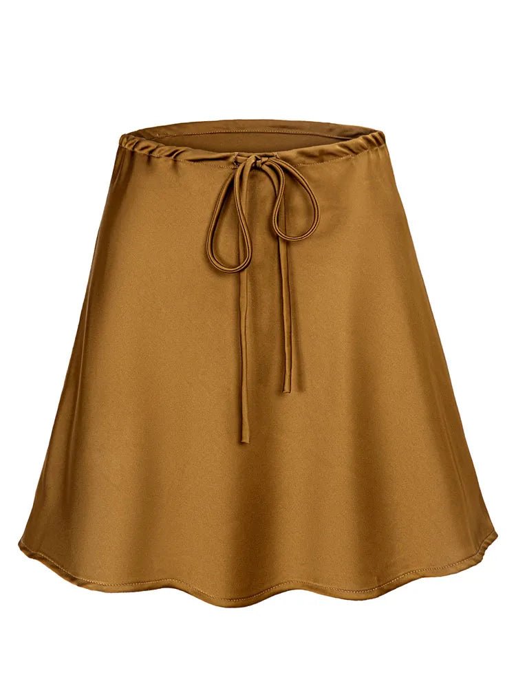High Waist Drawstring Satin Mini Skirt Summer