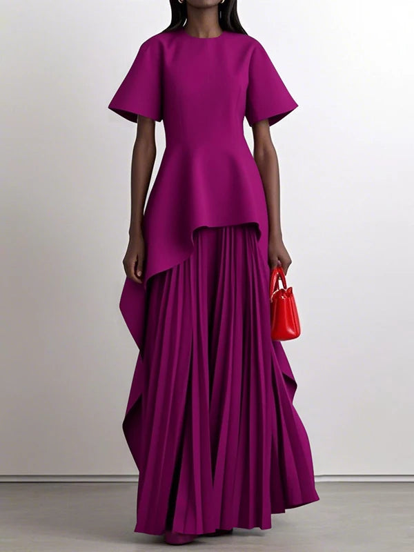 Elegant Peplum Pleated Maxi Dress