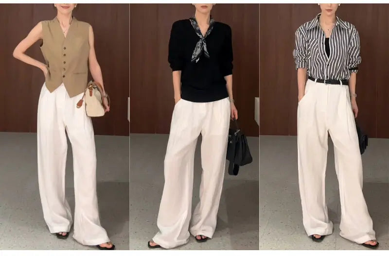High Waist Cotton-Linen Wide Leg Pants