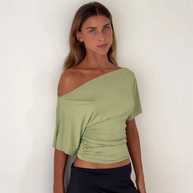 One-Shoulder Slim Fit Short-Sleeve Top